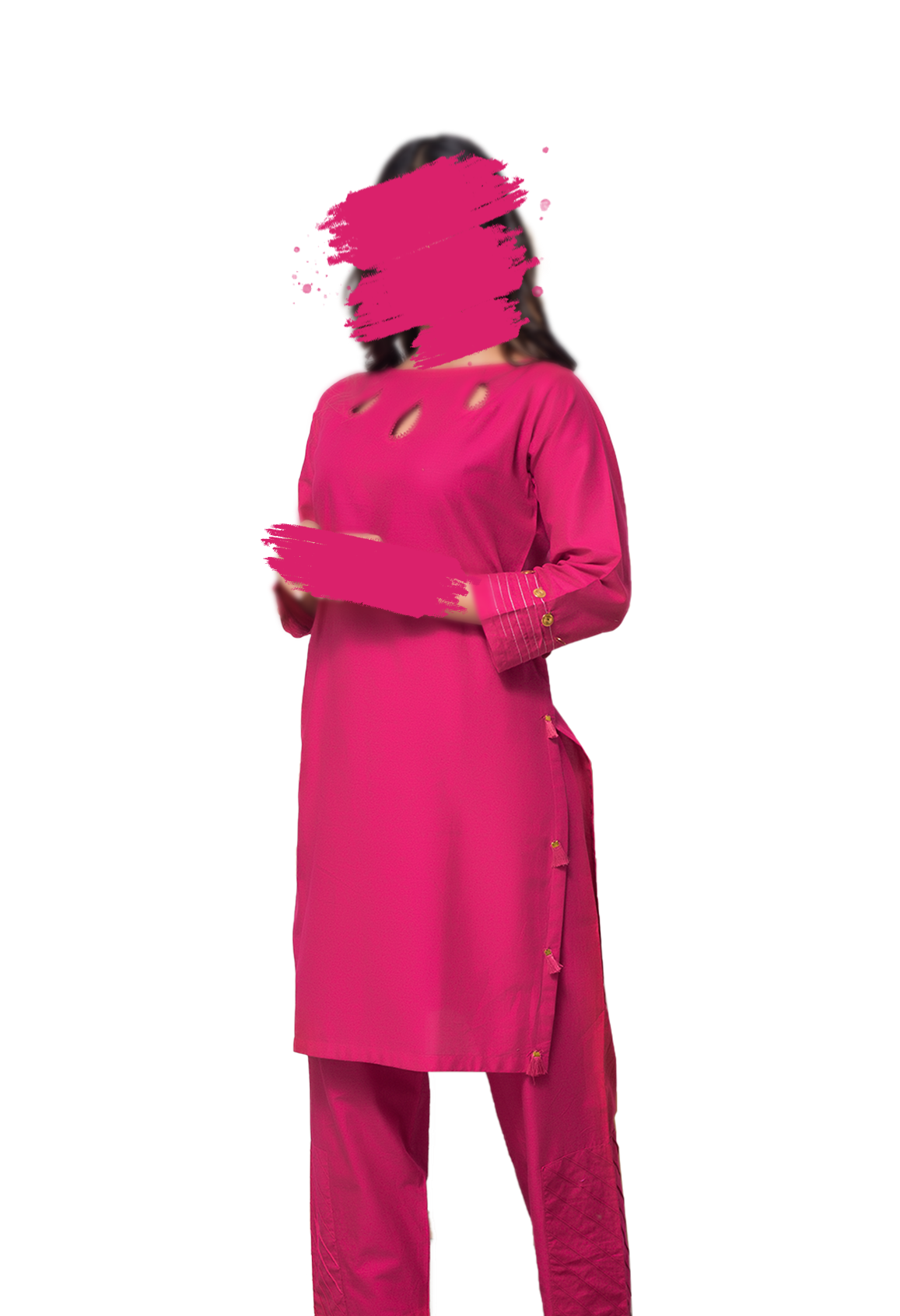 Pink - Solid - AKS-1004 Co-ord - Rozana by AKS